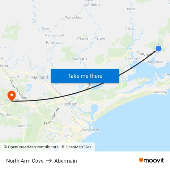 North Arm Cove to Abermain map