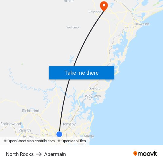 North Rocks to Abermain map