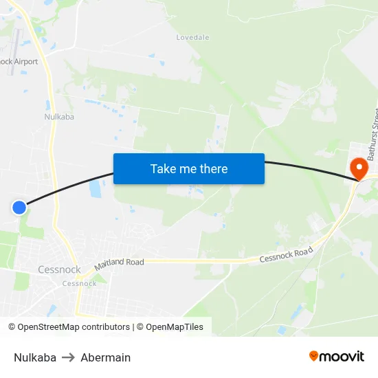 Nulkaba to Abermain map