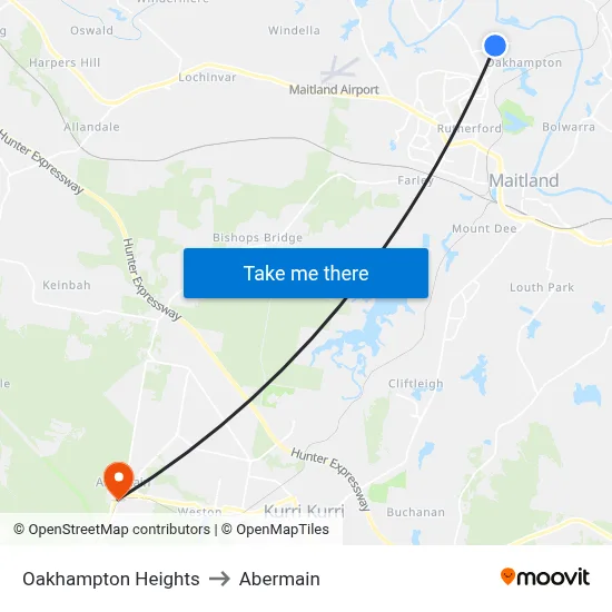 Oakhampton Heights to Abermain map