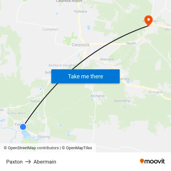 Paxton to Abermain map