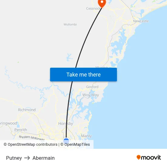 Putney to Abermain map