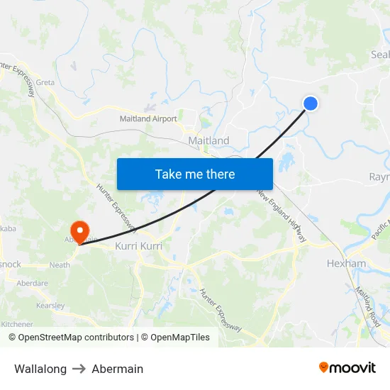 Wallalong to Abermain map