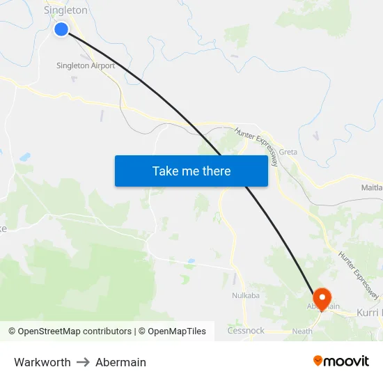 Warkworth to Abermain map