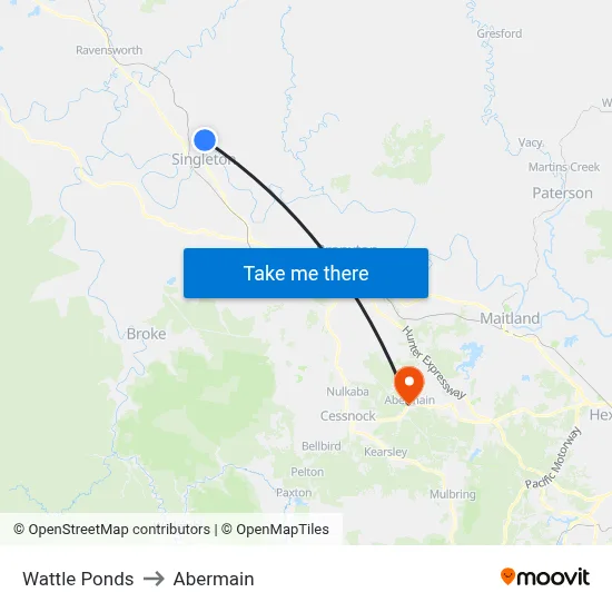Wattle Ponds to Abermain map