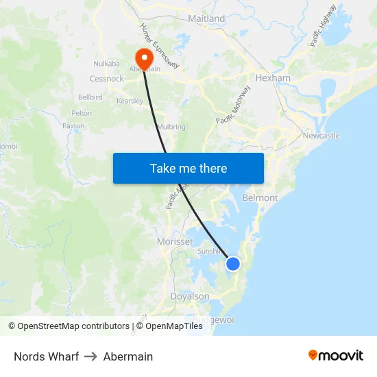 Nords Wharf to Abermain map