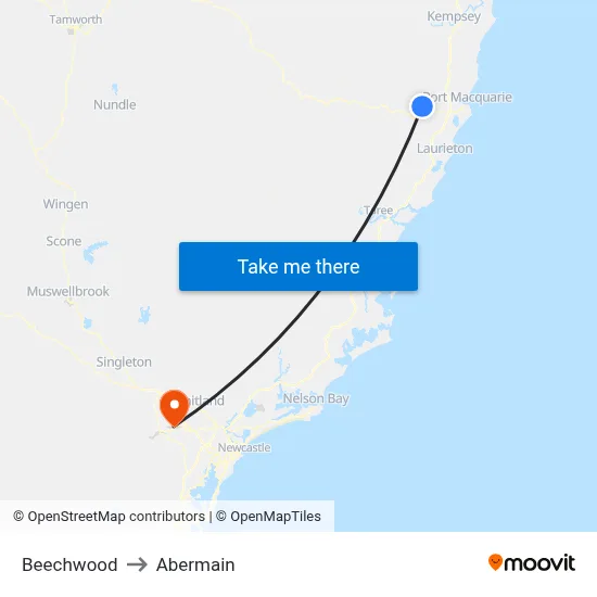 Beechwood to Abermain map