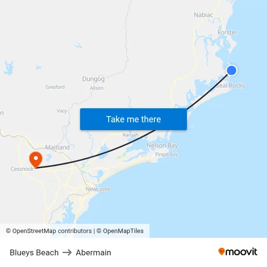 Blueys Beach to Abermain map