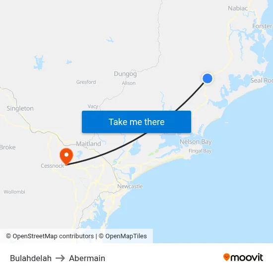 Bulahdelah to Abermain map