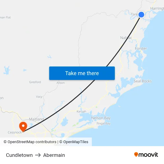 Cundletown to Abermain map