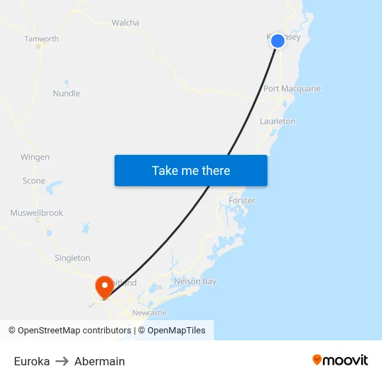 Euroka to Abermain map