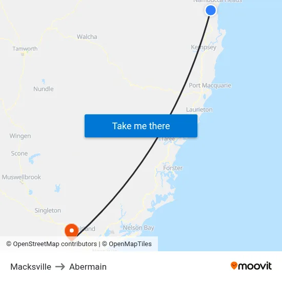 Macksville to Abermain map