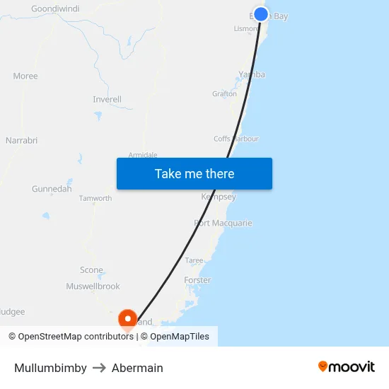 Mullumbimby to Abermain map