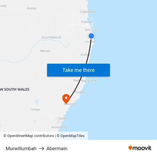 Murwillumbah to Abermain map