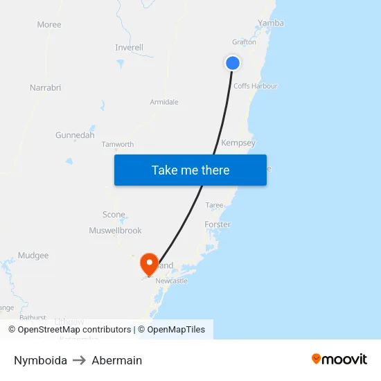 Nymboida to Abermain map