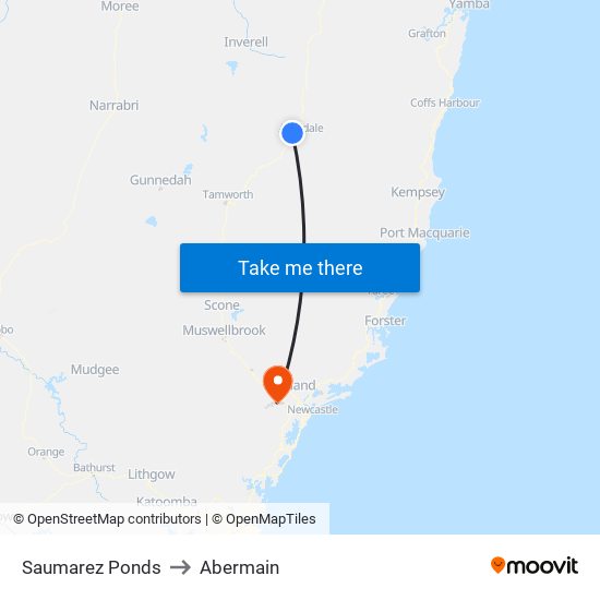 Saumarez Ponds to Abermain map