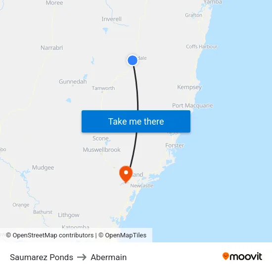 Saumarez Ponds to Abermain map