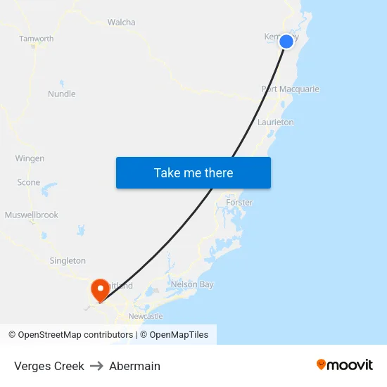 Verges Creek to Abermain map