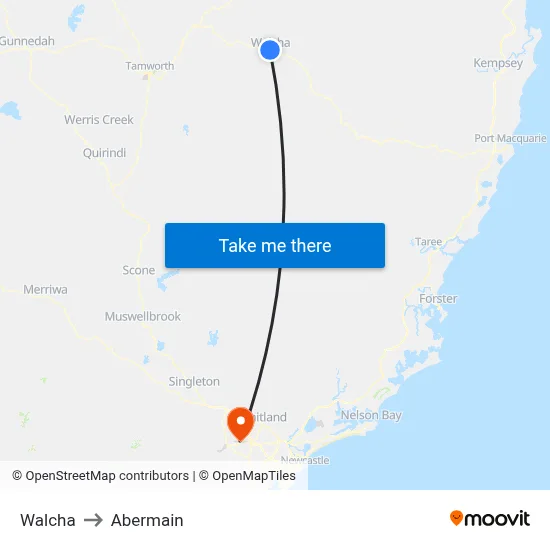Walcha to Abermain map