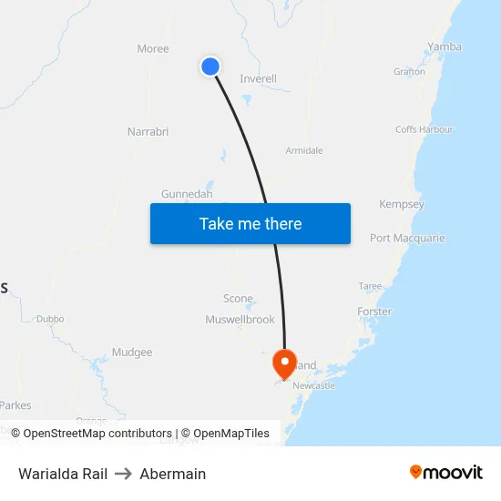 Warialda Rail to Abermain map