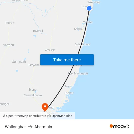 Wollongbar to Abermain map