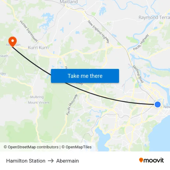 Hamilton Station to Abermain map