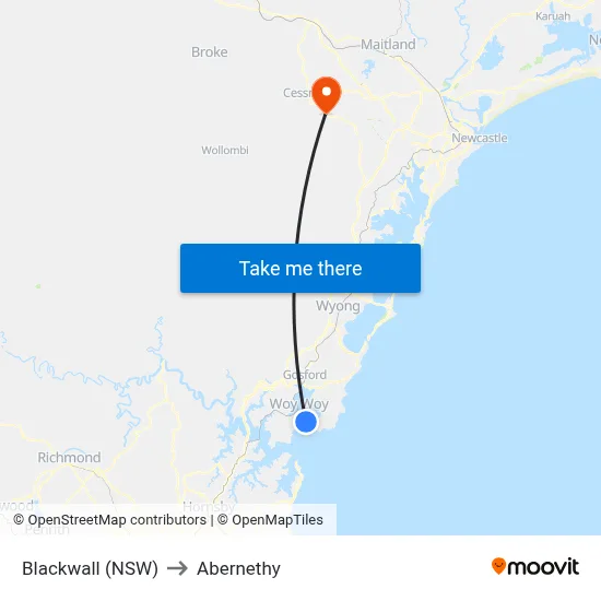 Blackwall (NSW) to Abernethy map