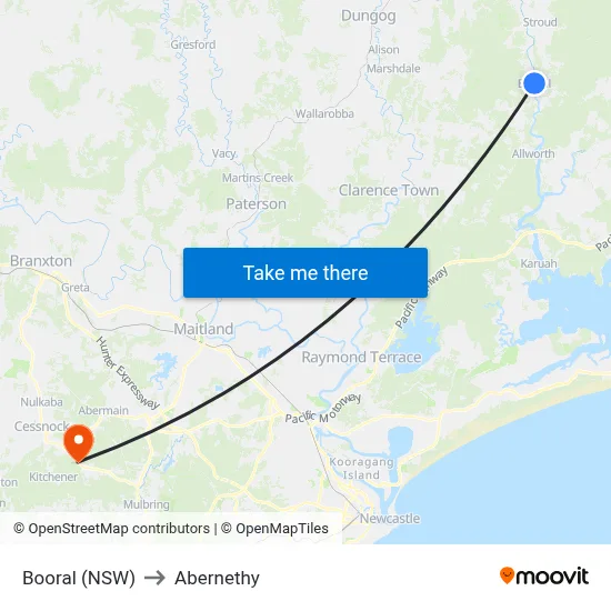 Booral (NSW) to Abernethy map