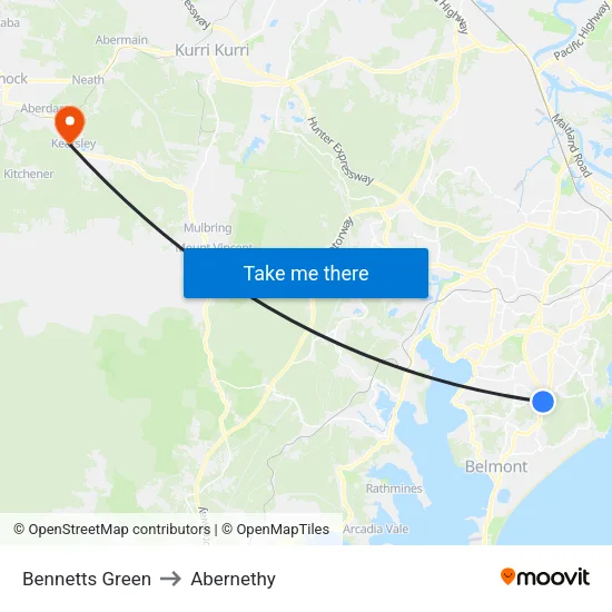 Bennetts Green to Abernethy map