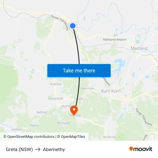 Greta (NSW) to Abernethy map