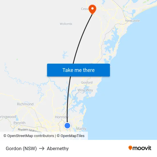 Gordon (NSW) to Abernethy map