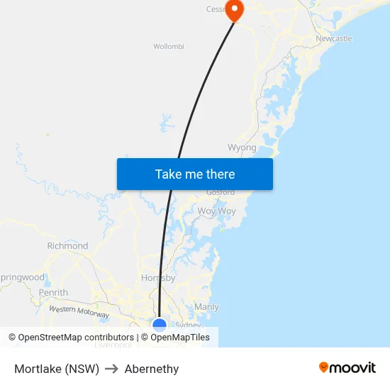 Mortlake (NSW) to Abernethy map