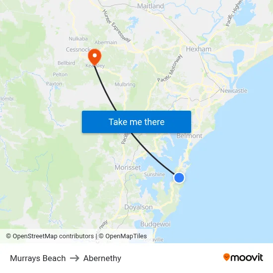 Murrays Beach to Abernethy map