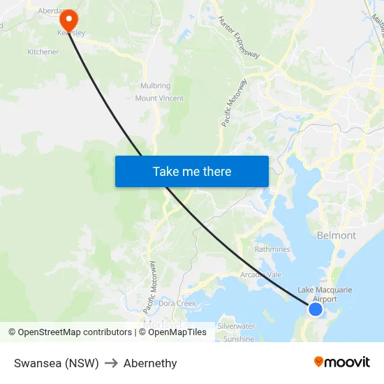Swansea (NSW) to Abernethy map