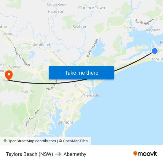 Taylors Beach (NSW) to Abernethy map