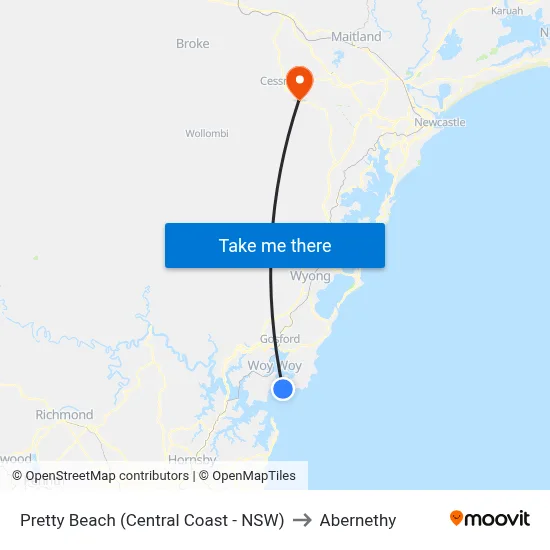 Pretty Beach (Central Coast - NSW) to Abernethy map