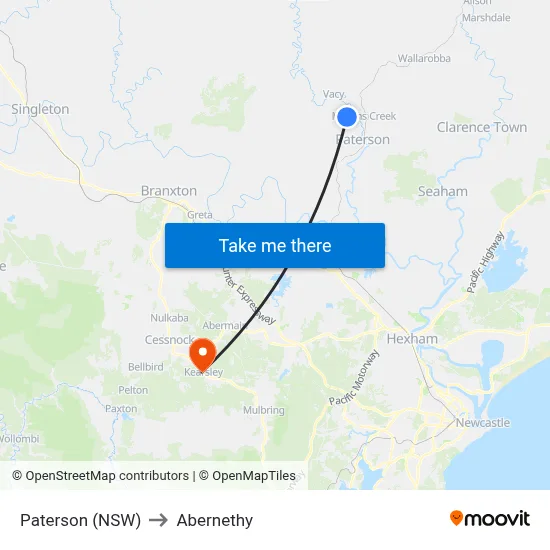 Paterson (NSW) to Abernethy map