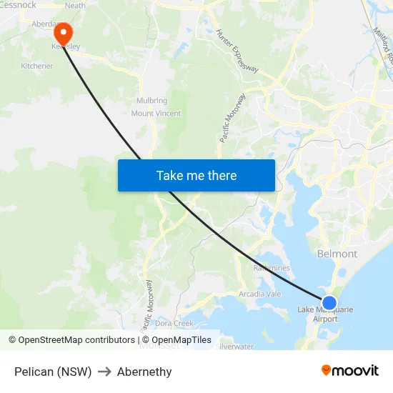 Pelican (NSW) to Abernethy map