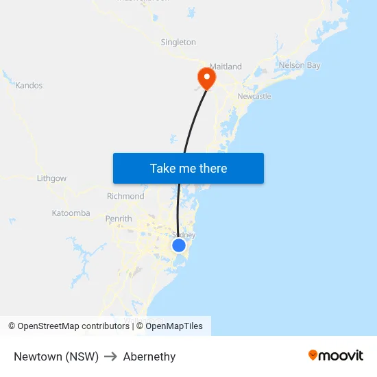 Newtown (NSW) to Abernethy map