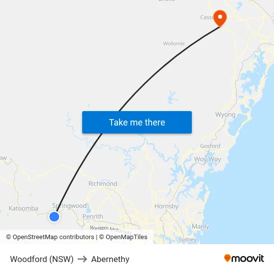 Woodford (NSW) to Abernethy map