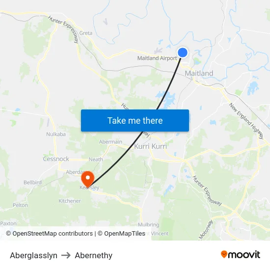 Aberglasslyn to Abernethy map