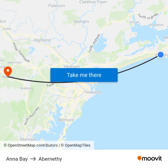 Anna Bay to Abernethy map