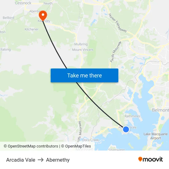 Arcadia Vale to Abernethy map