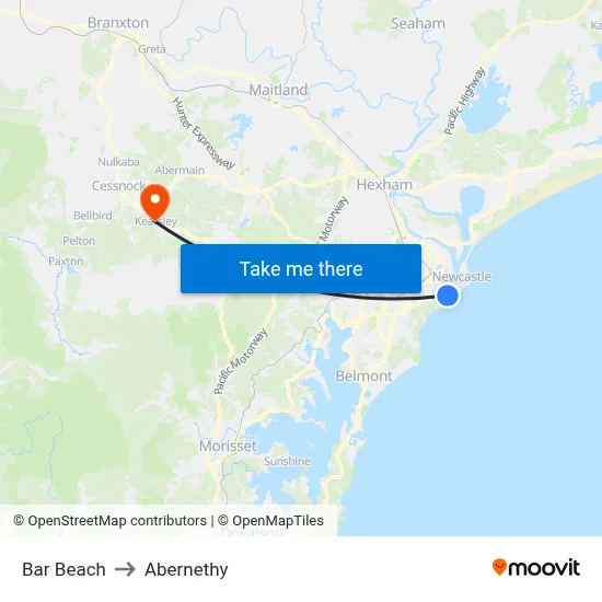 Bar Beach to Abernethy map