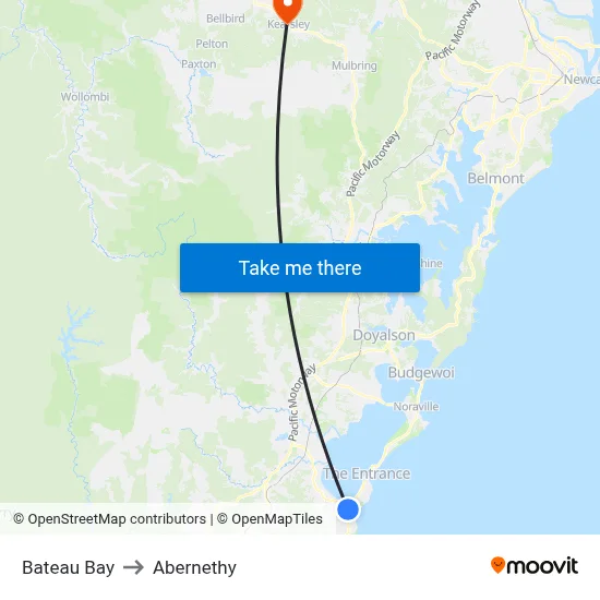 Bateau Bay to Abernethy map