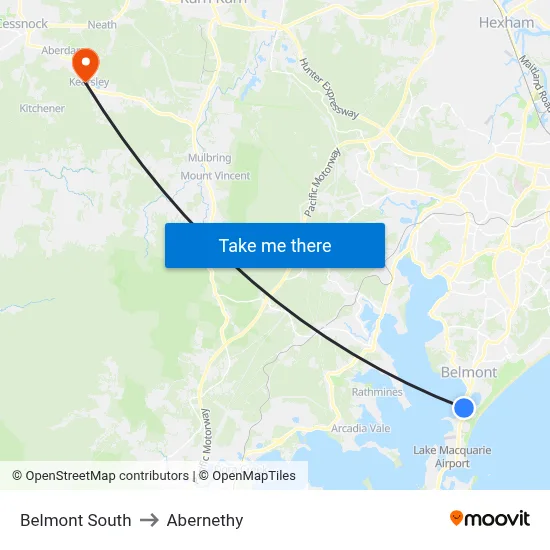 Belmont South to Abernethy map