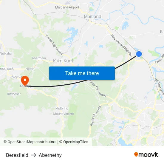 Beresfield to Abernethy map