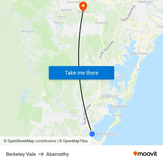 Berkeley Vale to Abernethy map