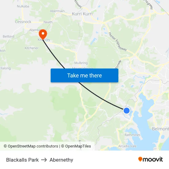 Blackalls Park to Abernethy map