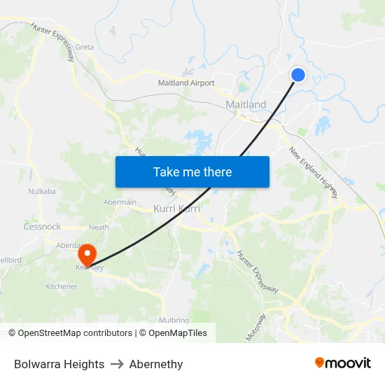 Bolwarra Heights to Abernethy map